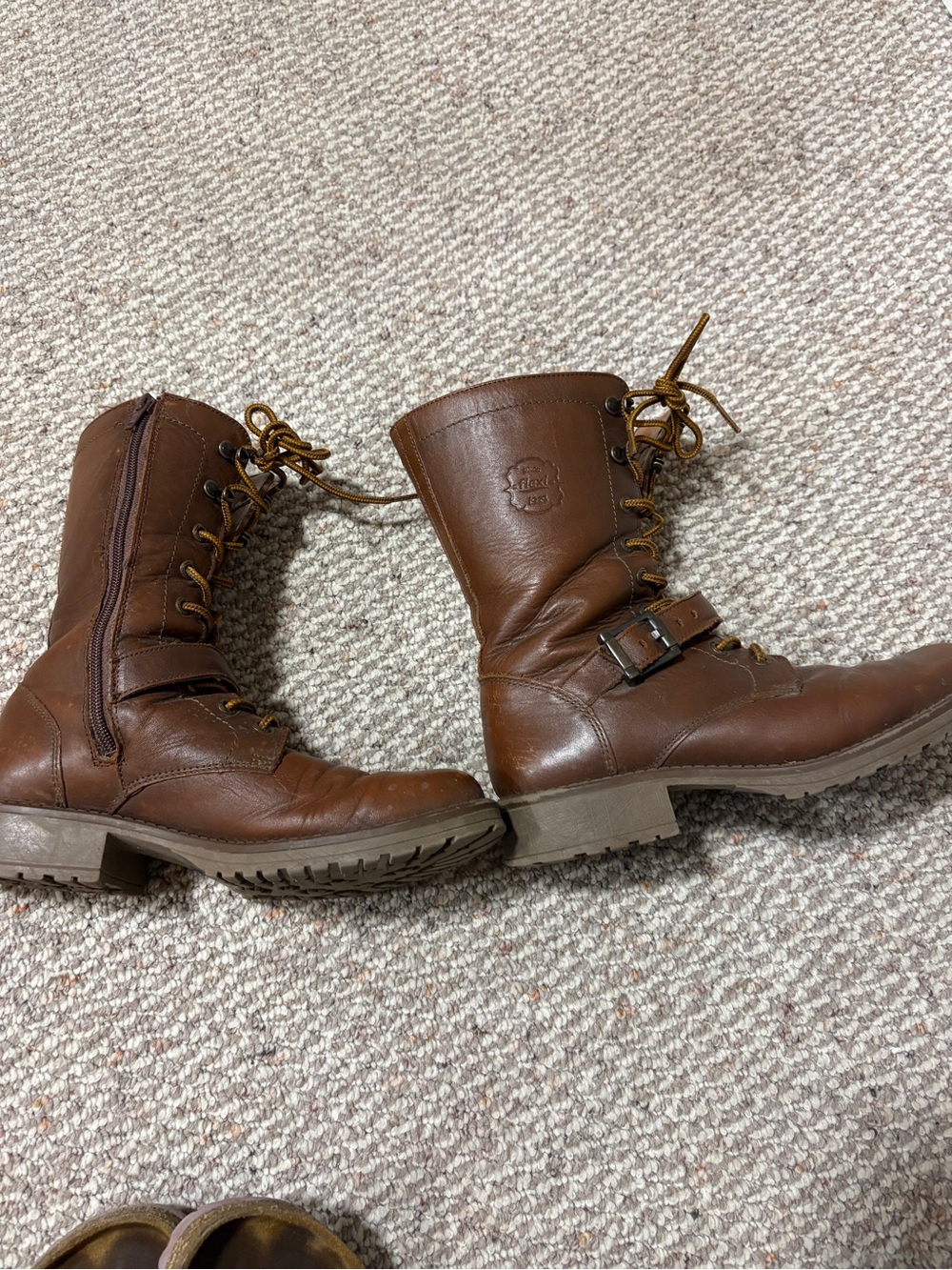 Flexi Brown Leather Lace-Up Women's Ankle Boots with Buckle